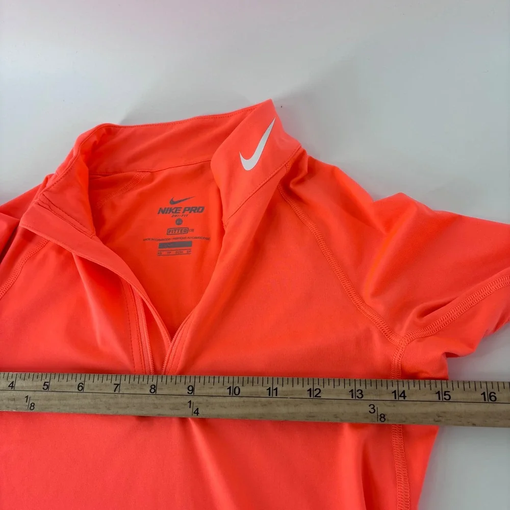 Nike Pro 1/4 Zip Top Womens XS Neon Coral Dri-FIT Fitted Thumbhole Shirt
